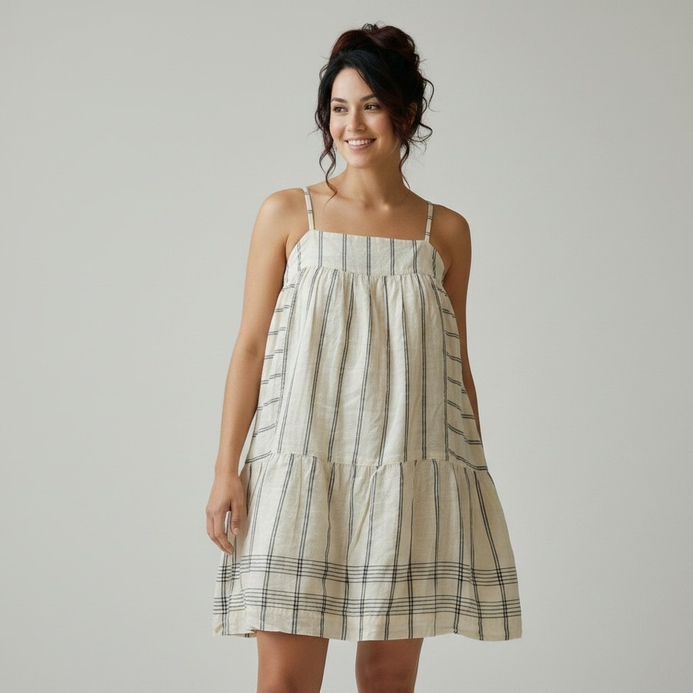 J.Crew Women Ivory Black Windowpane Plaid Cotton Tiered Mini Dress 37245 Size S